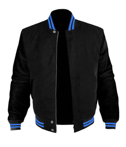Original American Varsity Black Leather Sleeve Letterman College Baseball Kid Wool Jackets #BSL-BLSTR-BZ