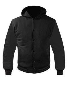 Superb Black Leather Sleeve Original American Varsity Letterman College Baseball Kid Wool Hoodie Jackets #BSL-BSTR-BB-H