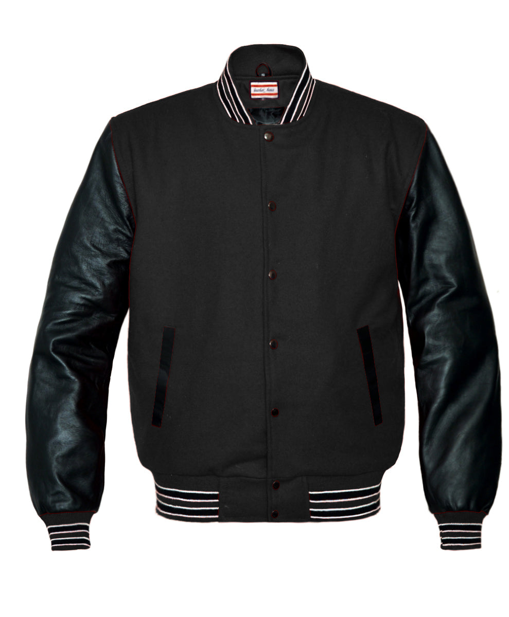 Original American Varsity Black Leather Sleeve Letterman College Baseball Men Wool Jackets #BSL-BWSTR-BB