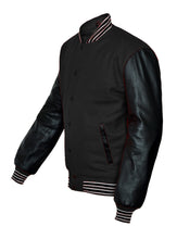 Load image into Gallery viewer, Original American Varsity Black Leather Sleeve Letterman College Baseball Kid Wool Jackets #BSL-BWSTR-BB