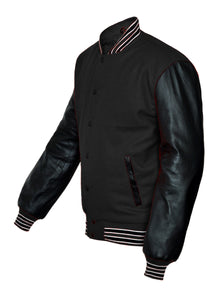 Original American Varsity Black Leather Sleeve Letterman College Baseball Kid Wool Jackets #BSL-BWSTR-BB