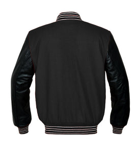 Original American Varsity Black Leather Sleeve Letterman College Baseball Kid Wool Jackets #BSL-BWSTR-BB