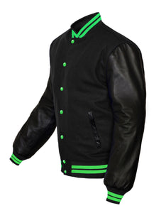 Original American Varsity Black Leather Sleeve Letterman College Baseball Men Wool Jackets #BSL-GRSTR-GRB