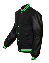 Load image into Gallery viewer, Original American Varsity Black Leather Sleeve Letterman College Baseball Women Wool Jackets #BSL-GRSTR-GRB