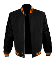 Load image into Gallery viewer, Original American Varsity Black Leather Sleeve Letterman College Baseball Kid Wool Jackets #BSL-ORSTR-BZ