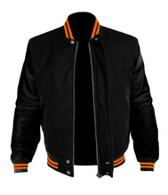 Load image into Gallery viewer, Original American Varsity Black Leather Sleeve Letterman College Baseball Kid Wool Jackets #BSL-ORSTR-BZ