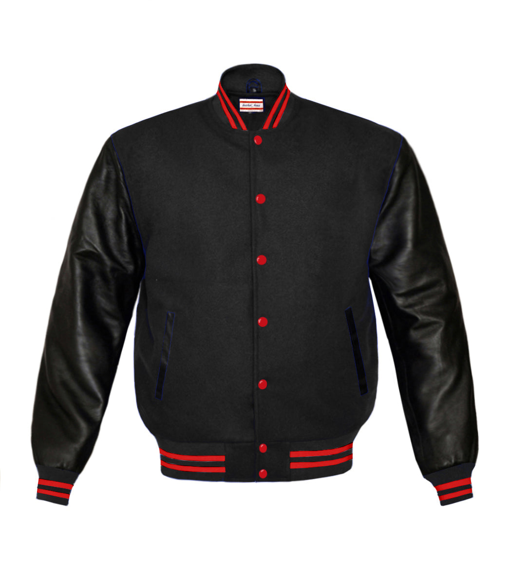 Superb Genuine Black Leather Sleeve Letterman College Varsity Kid Wool Jackets #BSL-RSTR-RB