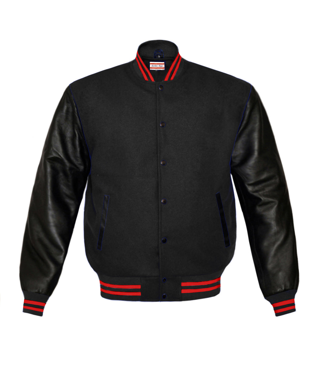 Superb Genuine Black Leather Sleeve Letterman College Varsity Kid Wool Jackets #BSL-RSTR-BB