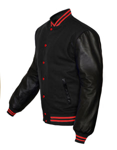 Superb Genuine Black Leather Sleeve Letterman College Varsity Women Wool Jackets #BSL-RSTR-RB