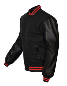 Superb Genuine Black Leather Sleeve Letterman College Varsity Men Wool Jackets #BSL-RSTR-BB