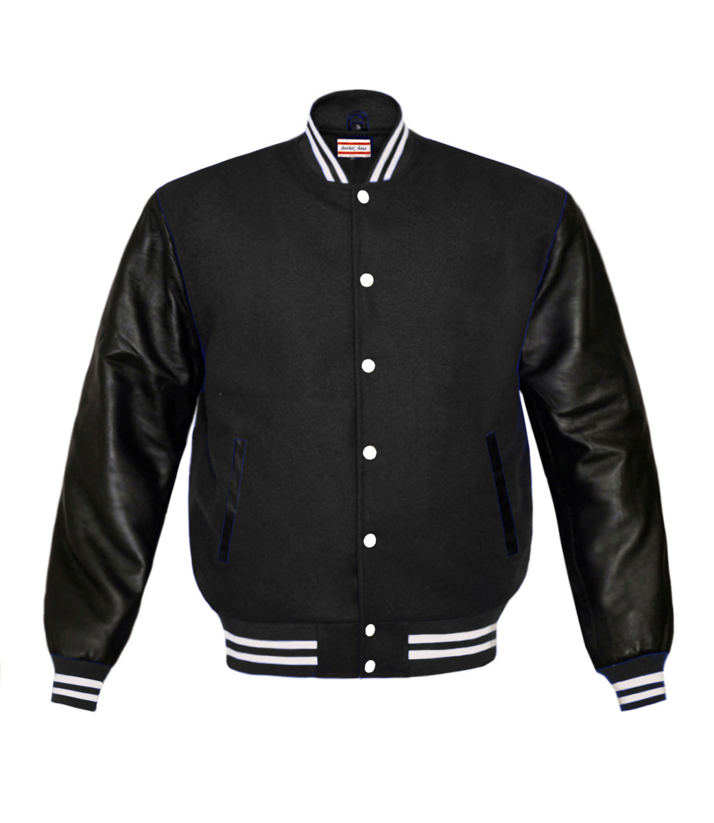 Superb Genuine Black Leather Sleeve Letterman College Varsity Kid Wool Jackets #BSL-WSTR-WB