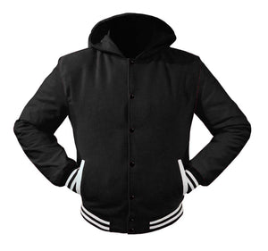 Superb Black Leather Sleeve Original American Varsity Letterman College Baseball Women Wool Hoodie Jackets #BSL-WSTR-BB-H