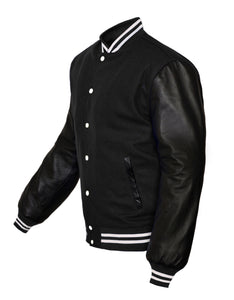 Superb Genuine Black Leather Sleeve Letterman College Varsity Men Wool Jackets #BSL-WSTR-WB