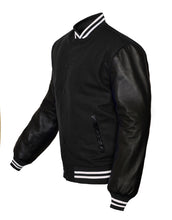 Load image into Gallery viewer, Superb Genuine Black Leather Sleeve Letterman College Varsity Men Wool Jackets #BSL-WSTR-BB