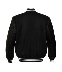 Superb Genuine Black Leather Sleeve Letterman College Varsity Men Wool Jackets #BSL-WSTR-BB