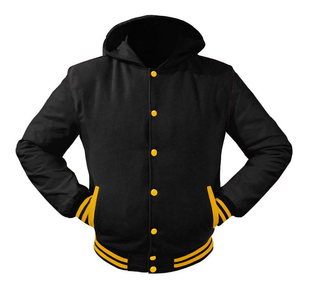 Superb Black Leather Sleeve Original American Varsity Letterman College Baseball Kid Wool Hoodie Jackets #BSL-YSTR-YB-H