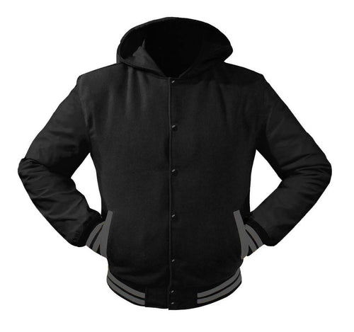 Superb Black Leather Sleeve Original American Varsity Letterman College Baseball Kid Wool Hoodie Jackets #BSL-GYSTR-BB-H