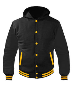 Superb Black Leather Sleeve Original American Varsity Letterman College Baseball Kid Wool Hoodie Jackets #BSL-YSTR-YB-H