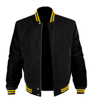 Load image into Gallery viewer, Original American Varsity Black Leather Sleeve Letterman College Baseball Kid Wool Jackets #BSL-YSTR-BZ