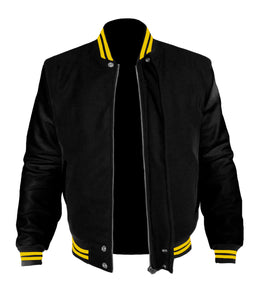 Original American Varsity Black Leather Sleeve Letterman College Baseball Kid Wool Jackets #BSL-YSTR-BZ