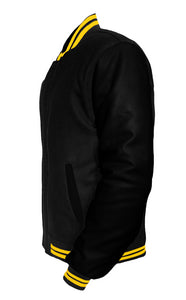 Original American Varsity Black Leather Sleeve Letterman College Baseball Men Wool Jackets #BSL-YSTR-BZ