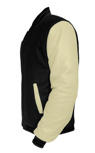 Original American Varsity Cream Leather Sleeve Letterman College Baseball Women Wool Jackets #CRSL-BSTR-BZ