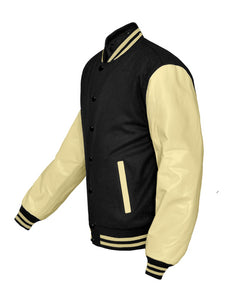 Original American Varsity Cream Leather Sleeve Letterman College Baseball Kid Wool Jackets #CRSL-CRSTR-BB
