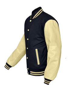 Original American Varsity Cream Leather Sleeve Letterman College Baseball Kid Wool Jackets #CRSL-CRSTR-CB