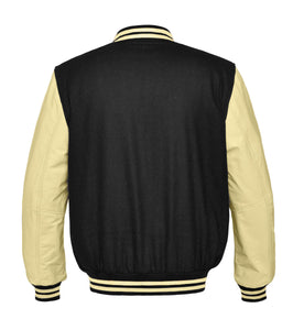 Original American Varsity Cream Leather Sleeve Letterman College Baseball Kid Wool Jackets #CRSL-CRSTR-BB