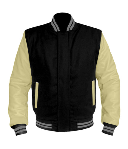 Original American Varsity Cream Leather Sleeve Letterman College Baseball Men Wool Jackets #CRSL-GYSTR-BZ