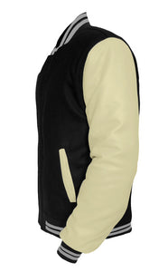 Original American Varsity Cream Leather Sleeve Letterman College Baseball Women Wool Jackets #CRSL-GYSTR-BZ