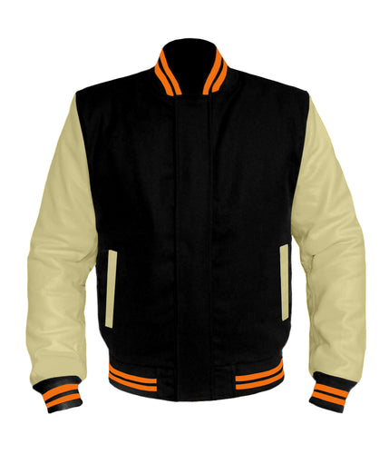 Original American Varsity Cream Leather Sleeve Letterman College Baseball Men Wool Jackets #CRSL-ORSTR-BZ