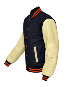 Superb Genuine Cream Leather Sleeve Letterman College Varsity Kid Wool Jackets #CRSL-ORSTR-OB