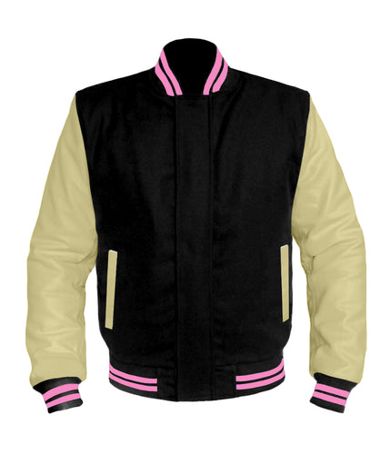 Original American Varsity Cream Leather Sleeve Letterman College Baseball Women Wool Jackets #CRSL-PKSTR-BZ