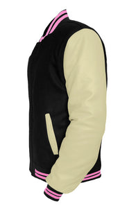 Original American Varsity Cream Leather Sleeve Letterman College Baseball Women Wool Jackets #CRSL-PKSTR-BZ