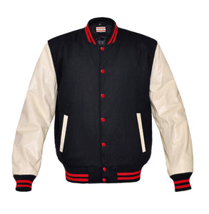 Superb Genuine Cream Leather Sleeve Letterman College Varsity Men Wool Jackets #CRSL-RSTR-RB