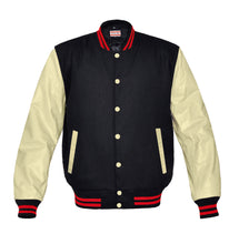 Load image into Gallery viewer, Original American Varsity Real Cream Leather Letterman College Baseball Men Wool Jackets #CRSL-RSTR-CB-Bband