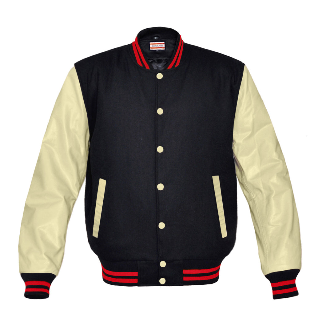 Original American Varsity Real Cream Leather Letterman College Baseball Men Wool Jackets #CRSL-RSTR-CB-Bband