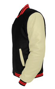 Original American Varsity Cream Leather Sleeve Letterman College Baseball Men Wool Jackets #CRSL-RSTR-BZ