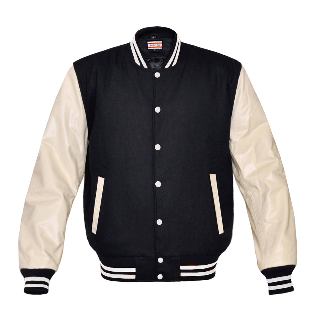 Superb Genuine Cream Leather Sleeve Letterman College Varsity Men Wool Jackets #CRSL-WSTR-WB