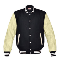 Load image into Gallery viewer, Original American Varsity Real Cream Leather Letterman College Baseball Kid Wool Jackets #CRSL-WSTR-WB-BBAND