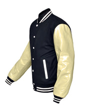 Load image into Gallery viewer, Original American Varsity Real Cream Leather Letterman College Baseball Kid Wool Jackets #CRSL-WSTR-WB-BBAND