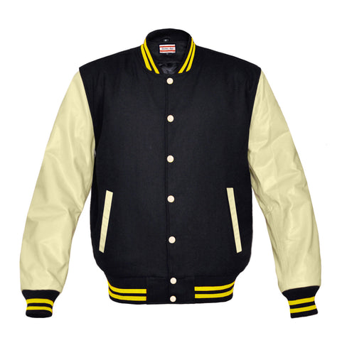 Superb Genuine Cream Leather Sleeve Letterman College Varsity Men Wool Jackets #CRSL-YSTR-CB