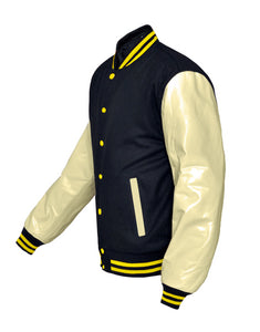 Original American Varsity Real Cream Leather Letterman College Baseball Kid Wool Jackets #CRSL-YSTR-YB-BBAND