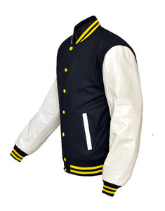 Superb Genuine Cream Leather Sleeve Letterman College Varsity Women Wool Jackets #CRSL-YSTR-YB