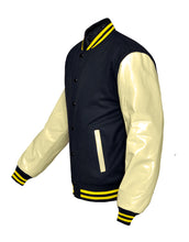 Load image into Gallery viewer, Superb Genuine Cream Leather Sleeve Letterman College Varsity Women Wool Jackets #CRSL-YSTR-BB