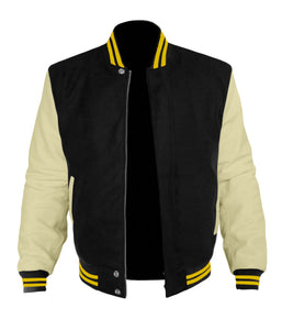 Original American Varsity Cream Leather Sleeve Letterman College Baseball Men Wool Jackets #CRSL-YSTR-BZ