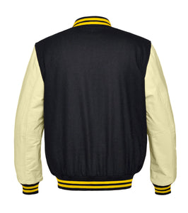 Superb Genuine Cream Leather Sleeve Letterman College Varsity Kid Wool Jackets #CRSL-YSTR-BB