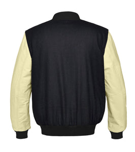 Original American Varsity Real Cream Leather Letterman College Baseball Men Wool Jackets #CRSL-CB-Bband