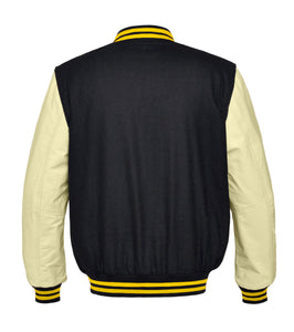 Original American Varsity Real Cream Leather Letterman College Baseball Kid Wool Jackets #CRSL-YSTR-CB-BBAND